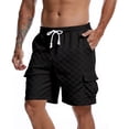 thumbnail image 2 of Ceisia Men Checkerboard Embossed Cargo Shorts Multi Pocket Drawstring Casual Bottoms Black S Gift, 2 of 8