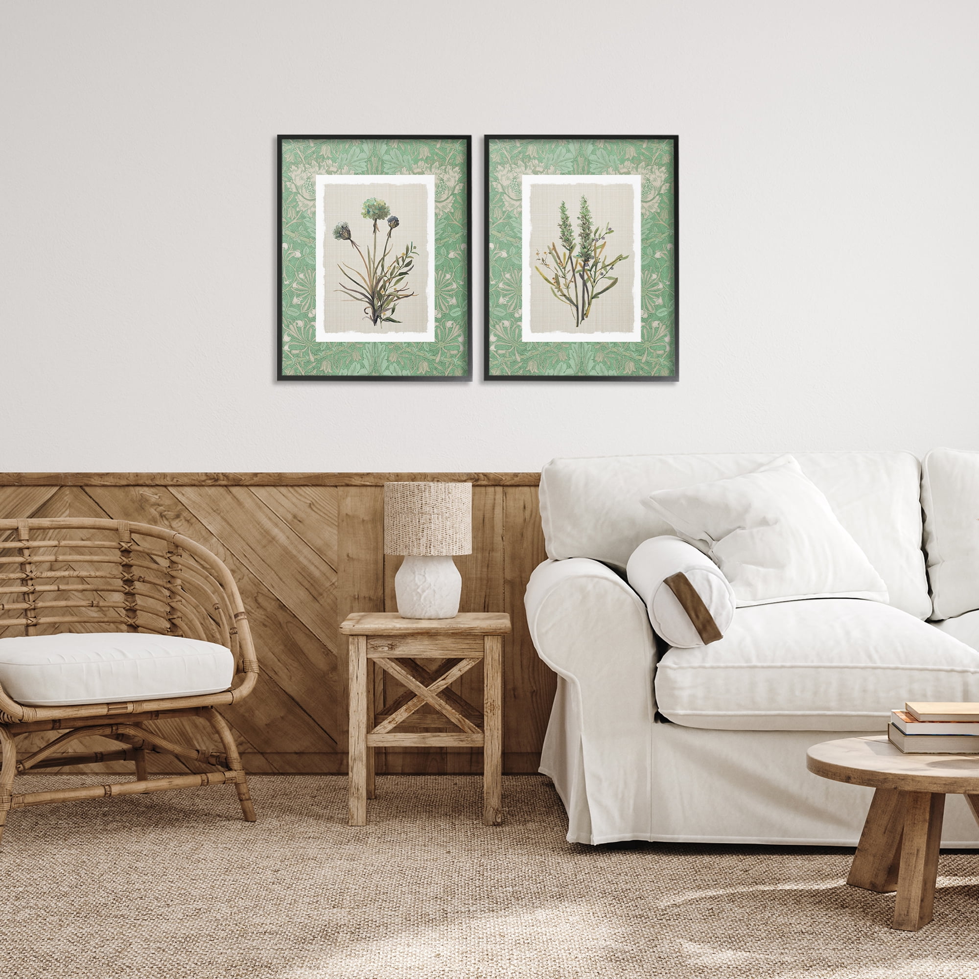 Stupell Industries Green Tone Herbal Blooms 2 Piece Black Framed Giclee Art Set, design by Carol Robinson