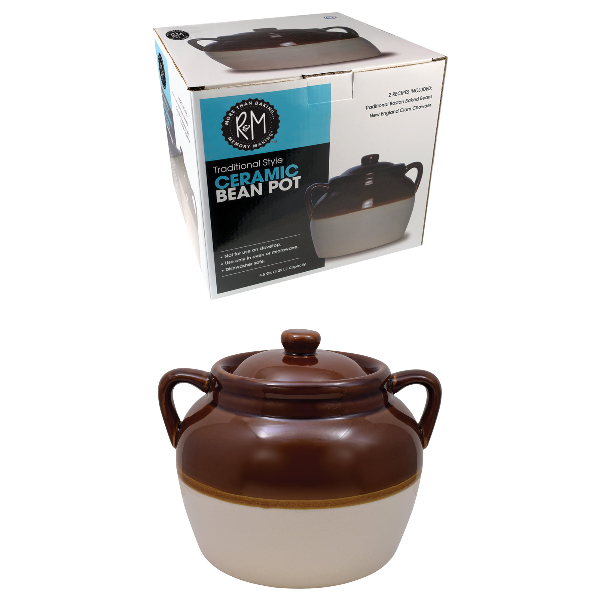 Kook 5.5-Qt Stoneware Bean Pot with Lid Large Pot for Cooking Boston Baked  Beans 