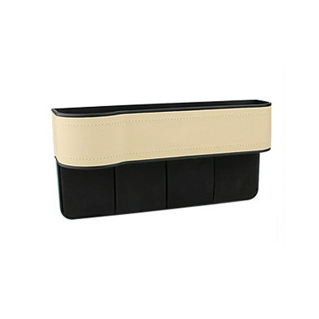 Car Seat Gap Filler Organizer Storage Box Between Front seat Auto Premium PU Leather Console with Cup Holder Car Pocket for Interior Essentials Beige for Left Driver