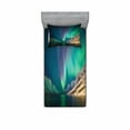 thumbnail image 2 of Ambesonne Nature Fitted Sheet & Pillow Sham Set, Aurora Borealis, Queen, Jade Green, 2 of 3