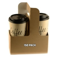[150 PACK] Disposable Cup Drink Carrier with Handles - Kraft 2 or 4 Cup Carrier, Paperboard Cup Holder - Disposable Cup Holder for Hot and Cold Drinks - To Go Coffee Cup Holder for Food Delivery