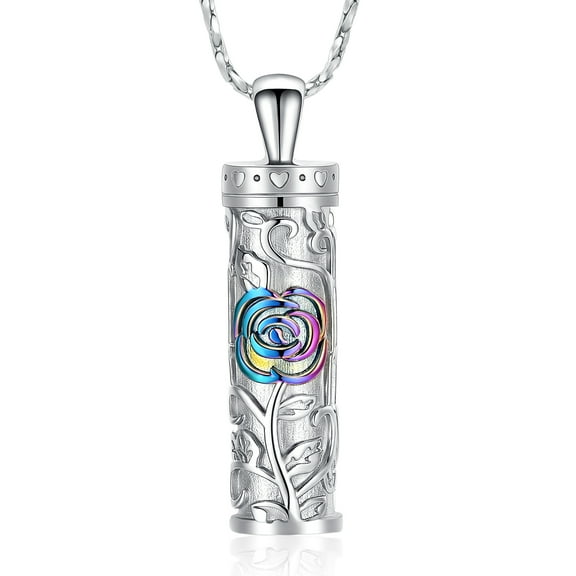 Sunflower Cylinder Urn Pendant for Ashes Necklace for Cremation Ashes Holder Memorial Jewelry