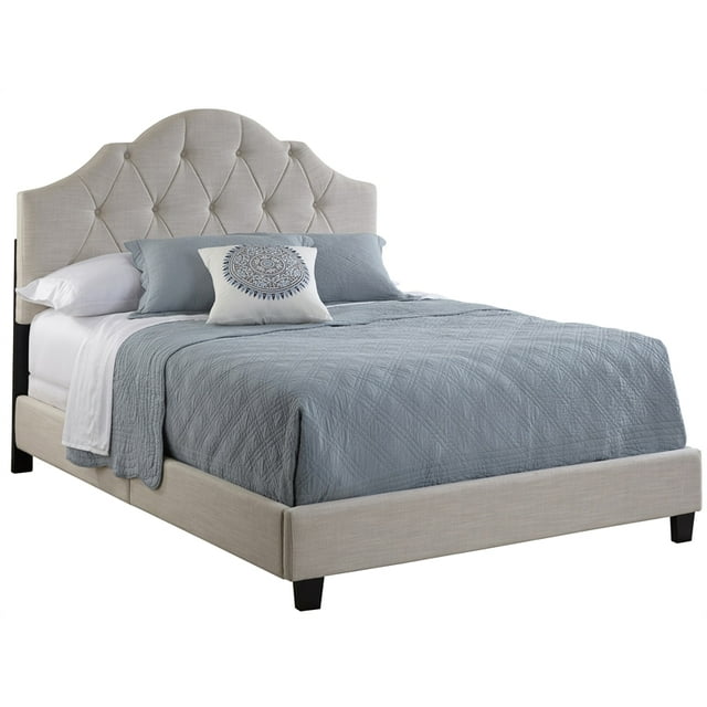 Lit Rembourré Festonné en Tissu Crème