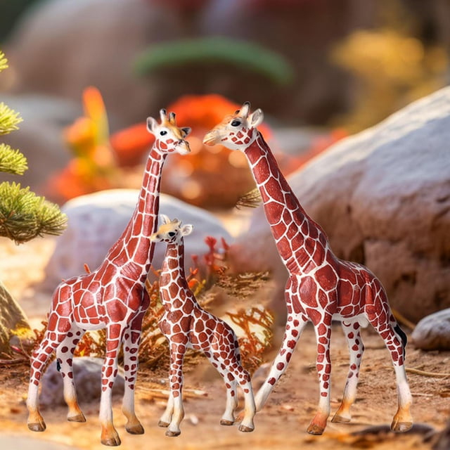 Figuras de jirafa de 3 piezas, juguetes educativos divertidos, accesorios de enseñanza, figuras de jirafa de simulación, animales para niños de 3 años Nueva suite Jirafa