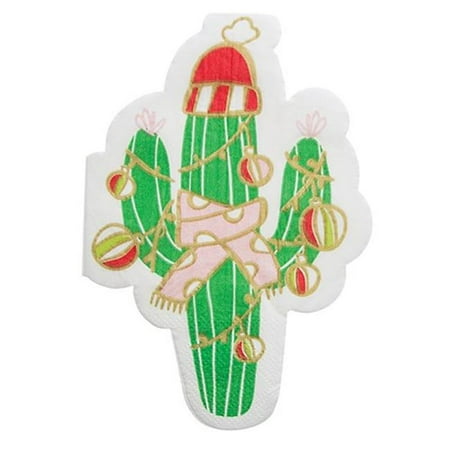 Christian Brands 10-04860-037 Christmas Cactus Shaped Die-Cut Beverage Napkins Pack of 12