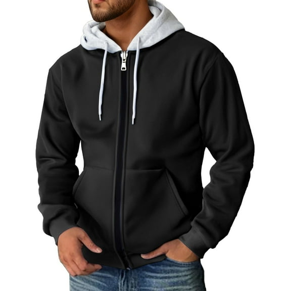 JTieacloth Men's Outerwear Coats Men's Lightweight Windbreaker Hooded Jacket Breathable Raincoat Outdoor Sportswear Hiking Running Coat With Zippered Pockets Black