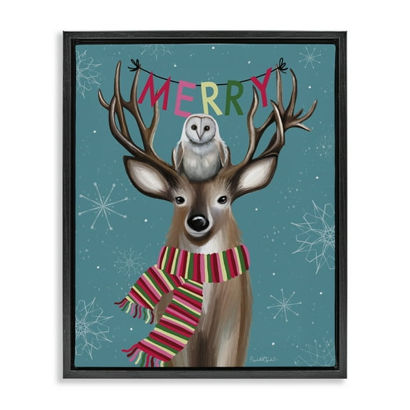 Stupell Industries Woodland Merry Creatures Holiday Painting Black Floater Framed Art Print Wall Art, 17 x 21