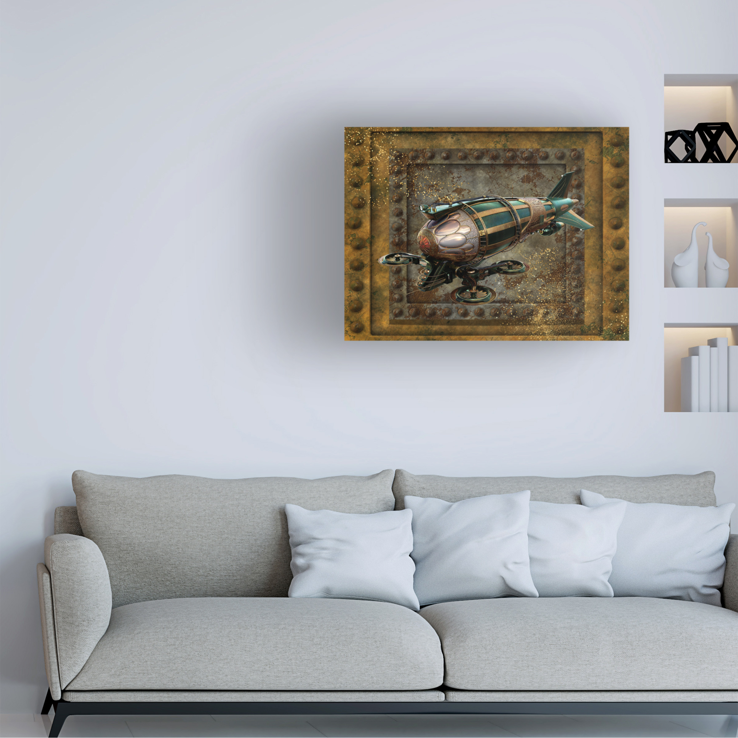 Canvas Wall Art - Tina Mitchell 'Steampunk Zeppelin Drone' Wall Art for Living Room, Bedroom, or Office DÃ©cor by Trademark Fine Art - 47 x 47 Inches