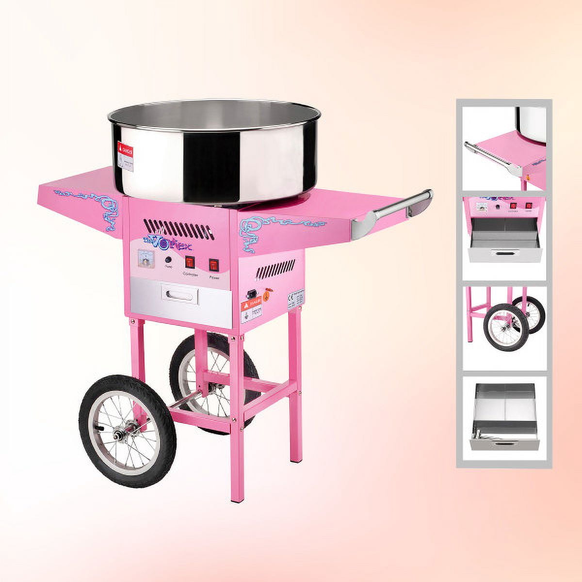 Cotton Candy Machine with Cart Stainless-Steel Pan, Pink