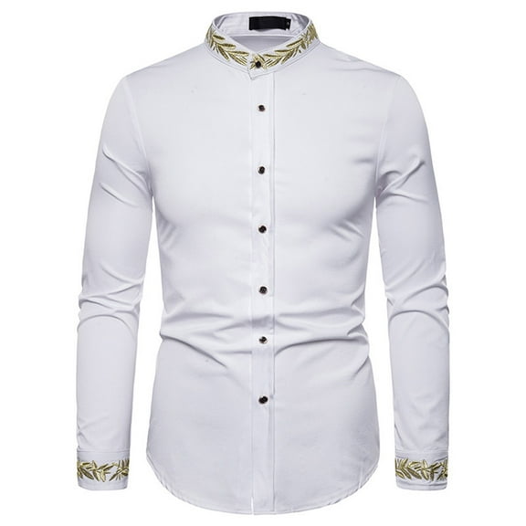 Men's Long Sleeve Slim Fit Shirt Casual Button Down Business Uniform Shirts Fashion Embroidered Western Work Shirt