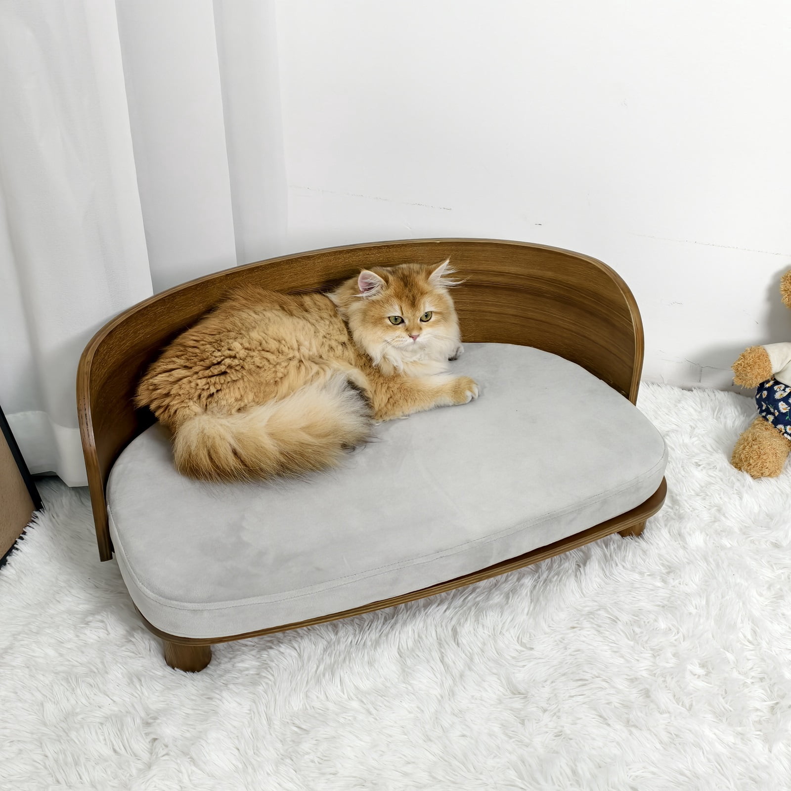 BingoPaw Elevated Pet Sofa Bed Wooden Cat Stool Bed for Small Dogs and Puppies, Waterproof, Removable Cozy Pad