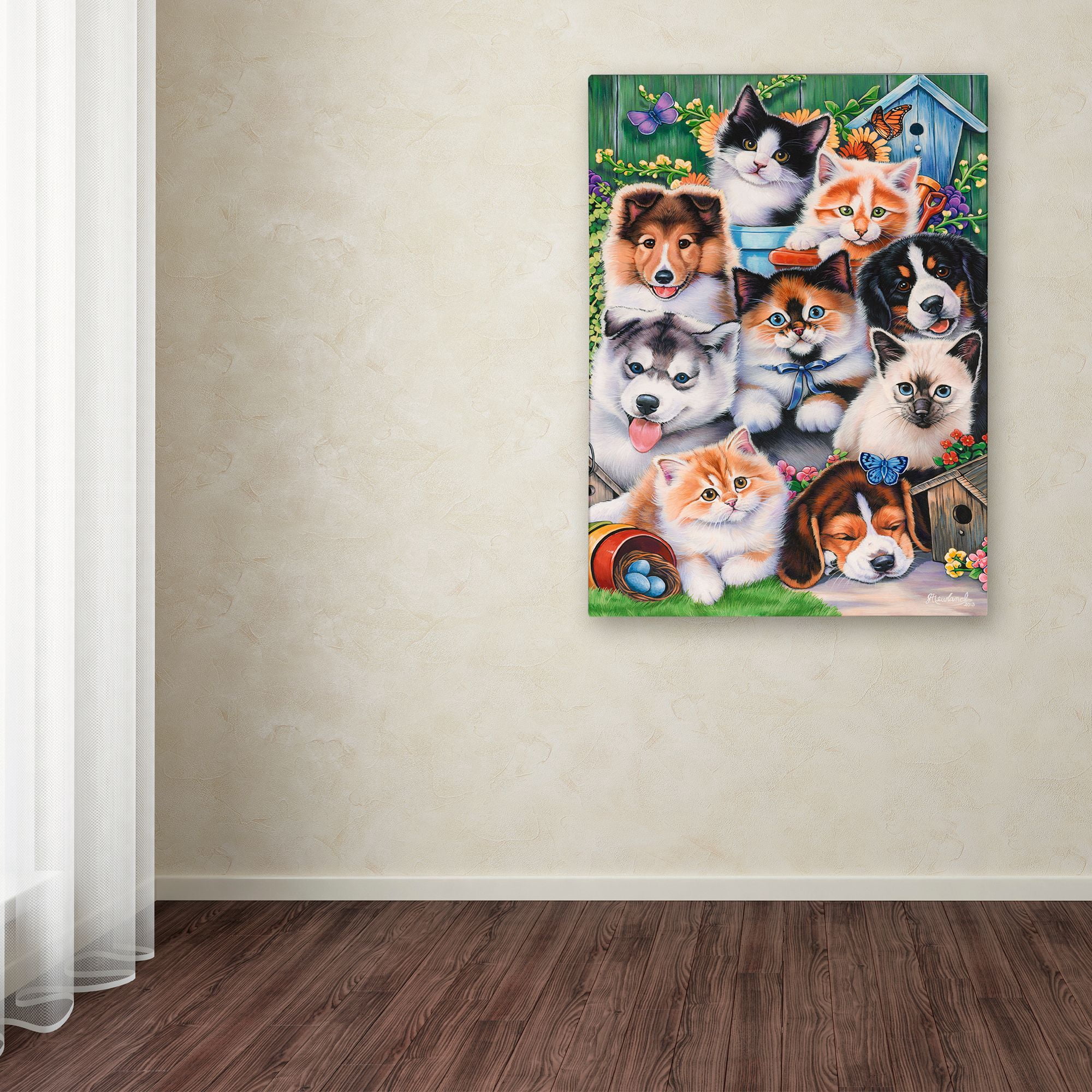 Trademark Fine Art 'Kittens & Puppies In The Garden' Canvas Art by Jenny Newland