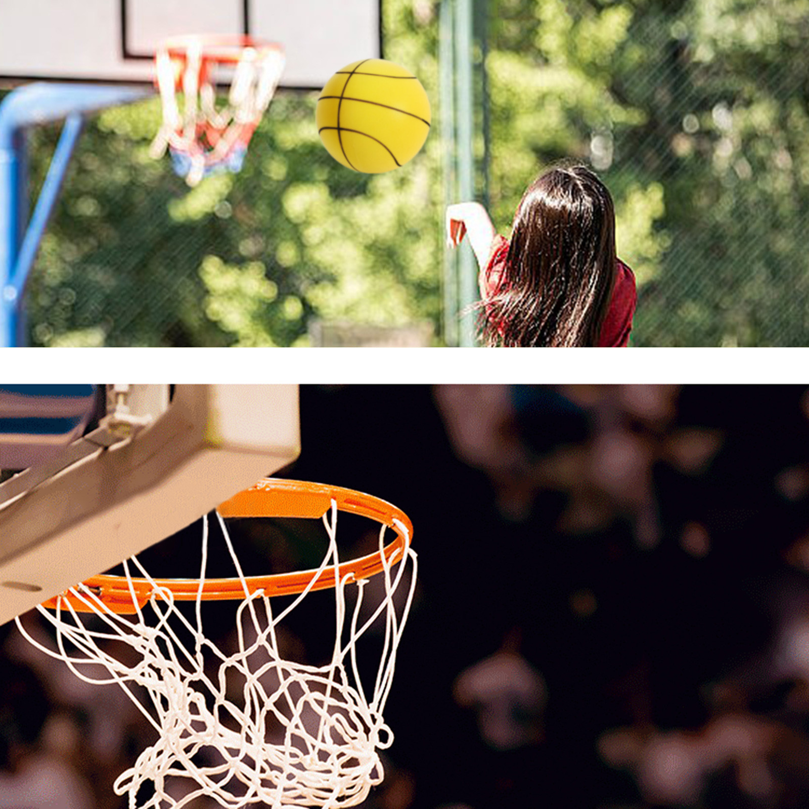 Silent Basketball with Hoop–Indoor Basketball for Quiet Dribbling and Indoor Training,Pro PU Foam Ball,Foldable for Bedroom,Office & Home(Yellow,9.4 Inches Ball)
