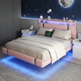 thumbnail image 4 of IDEALSOUL Queen Size Bed Frame with LED Lights,Floating Metal Platform Bed with Storage Headboard,No Box Spring Needed,Easy to Assemble (Queen,Pink), 4 of 11