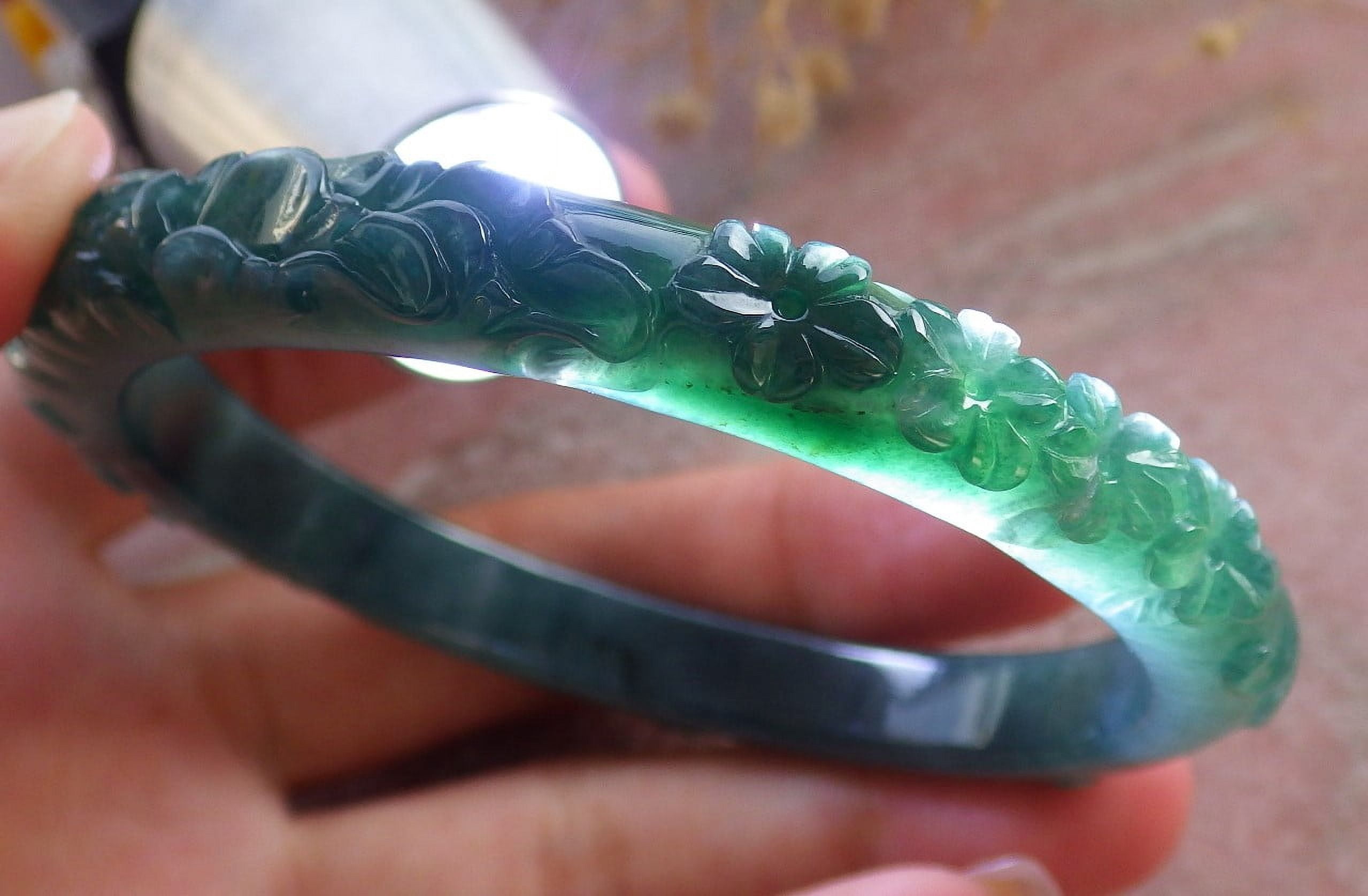 Icy Green Natural A JADE Jadeite Flower Bangle Bracelet 58 mm 683687 TN