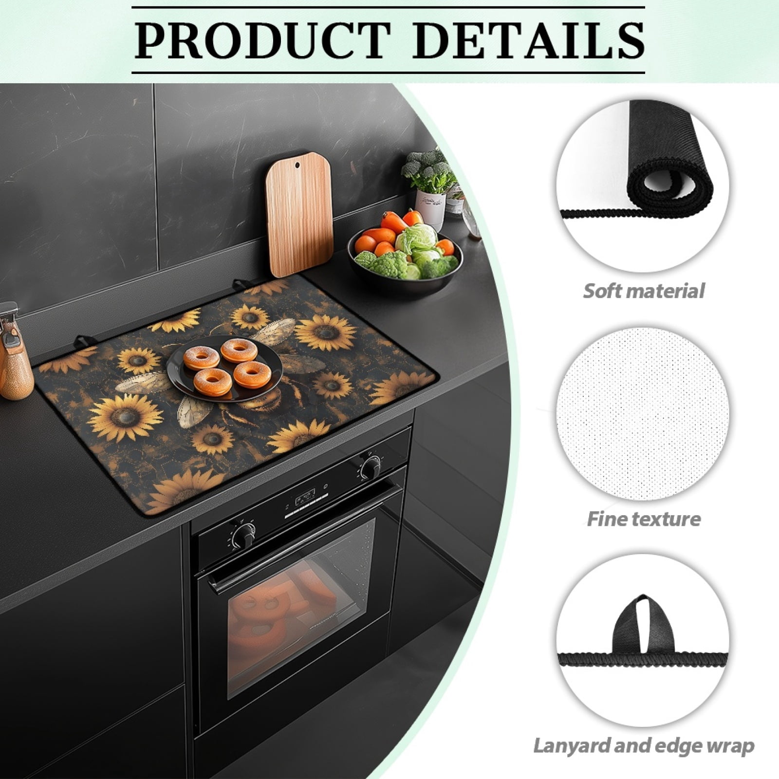 Xoenoiee Bee Sunflower Print Stove Top Covers, 29.18 x 20.96 inch Electric Stove Cover Mat, Waterproof Glass Top Stove Cover, Ceramic Glass Cooktop Protector, Flat Top Oven Cover