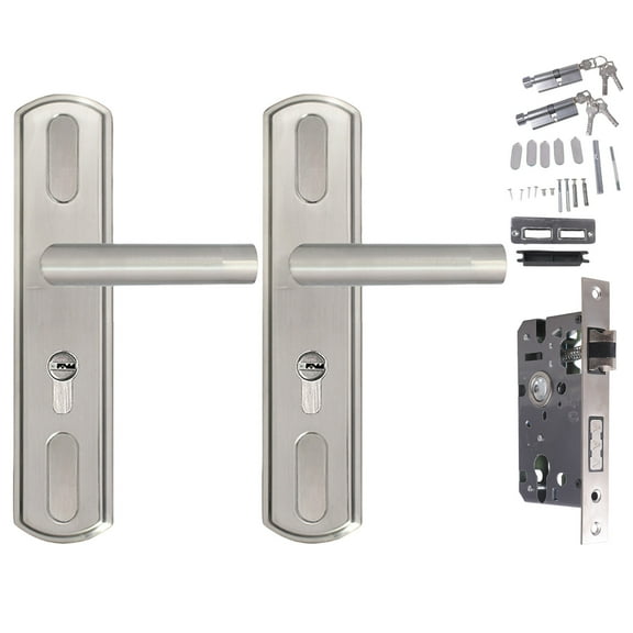 Stainless Steel Room Lock Entry Door Handle with Lock & Keys Security Door Levers Handle Lock for Interior Door Patio Door