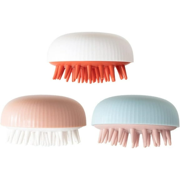 3pcs Head Silicone Dual-use Wet Women Washing Gentle Tool Supple White Pink and Foaming Scraping Shower for Massage Bath Scrubber Cleaning Home Hair Dry Exfoliating Blue Scalp