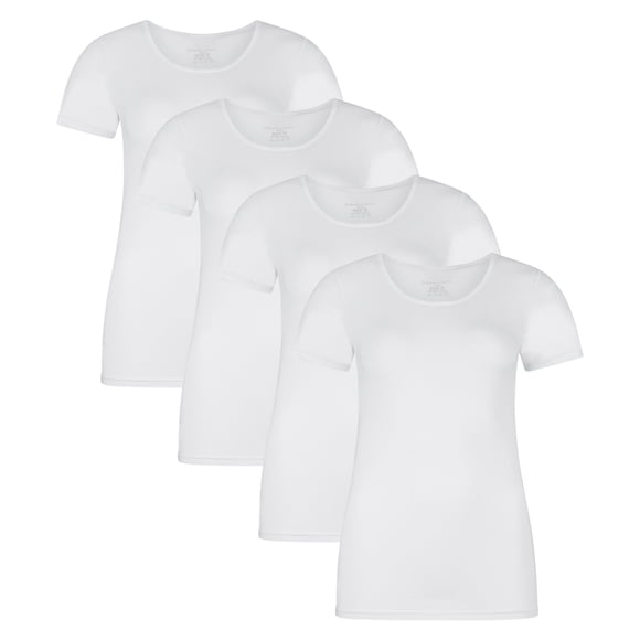 Bamboo basics Camiseta de mujer KATE, paquete de 4 - Camiseta interior, cuello redondo, camiseta simple Blanco S (Small)
