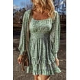 thumbnail image 7 of Women's Green Floral Print Square Neck Shirred Waist Ruffled Mini Dress, 7 of 7