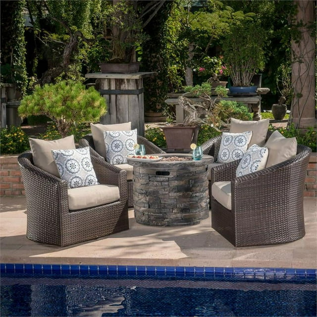 Noble House Zinnia Ensemble de Club Pivotant Extérieur 5 Pcs Marron avec Foyer