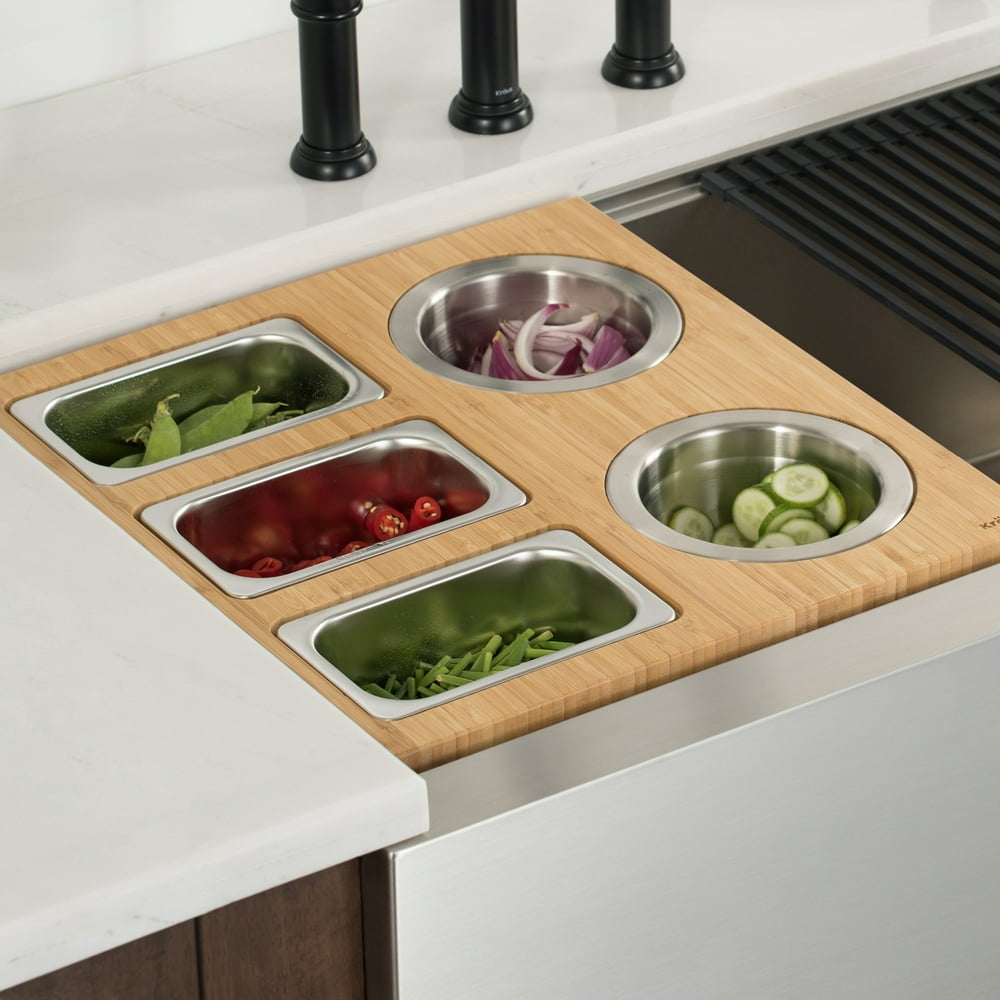 KRAUS Workstation Kitchen Sink Serving Board Set with Stainless Steel