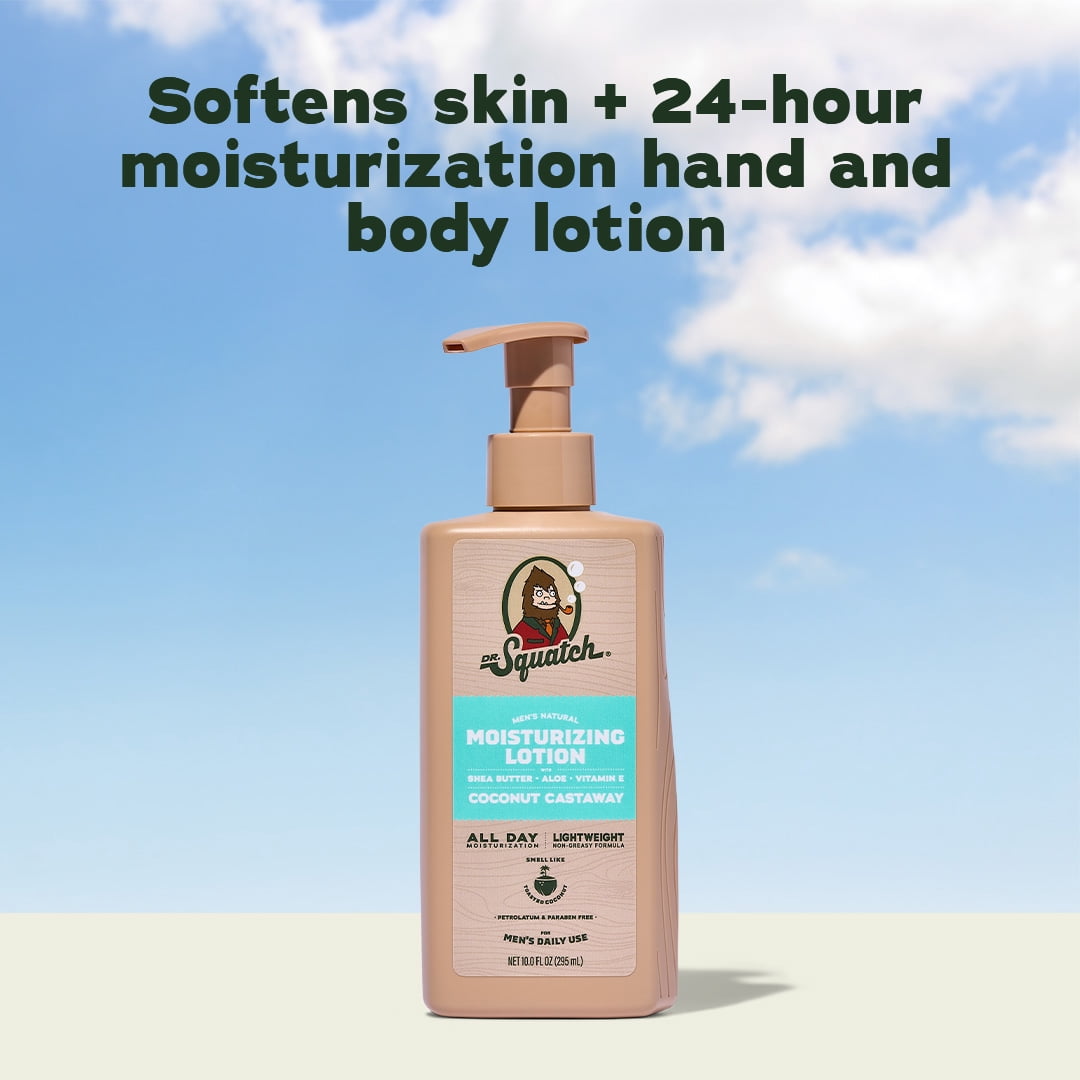 Dr. Squatch Mens Natural Body Moisturizer Lotion, Hand & Body Lotion for Men, Coconut Castaway, 10 fl Oz