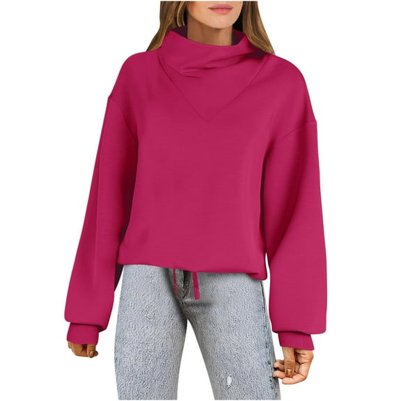 AOOCHASLIY Fall Big-Solid Cowl Neck Sweatshirt - Ultra-Soft and Cozy Casual Design, Long Sleeve for Added Warmth, Easy-On Pullover Style