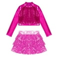 thumbnail image 3 of Alvivi Kids Girls Sequins Long Sleeve Crop Top with Culottes Jazz Hip Hop Modern Dance Costume Hot Pink 6, 3 of 5