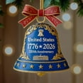thumbnail image 3 of Pekkaxy USA 250th Anniversary Bell Ornament, Red and Gold Enamel Commemorative Christmas Tree Decoration, 3 of 8