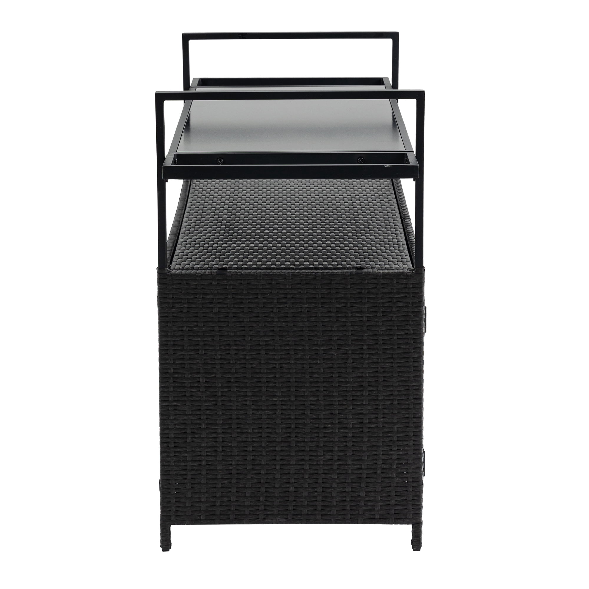 Euroco Outdoor Bar Serving Cart with Glass Top, 2-Tier Storage, Durable Metal Frame, 360° Lockable Wheels, Patio Beverage & Utility Trolley