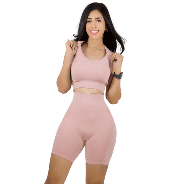Conjunto Deportiva Mujer Short Y Blusa Stretch Fit Push Up UNITALLA