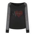 thumbnail image 4 of Mujeres manga larga malla costura casual perforación caliente pulóver rayas cuello redondo blusa túnica tops Pompotops gfhjh18390, 4 of 8