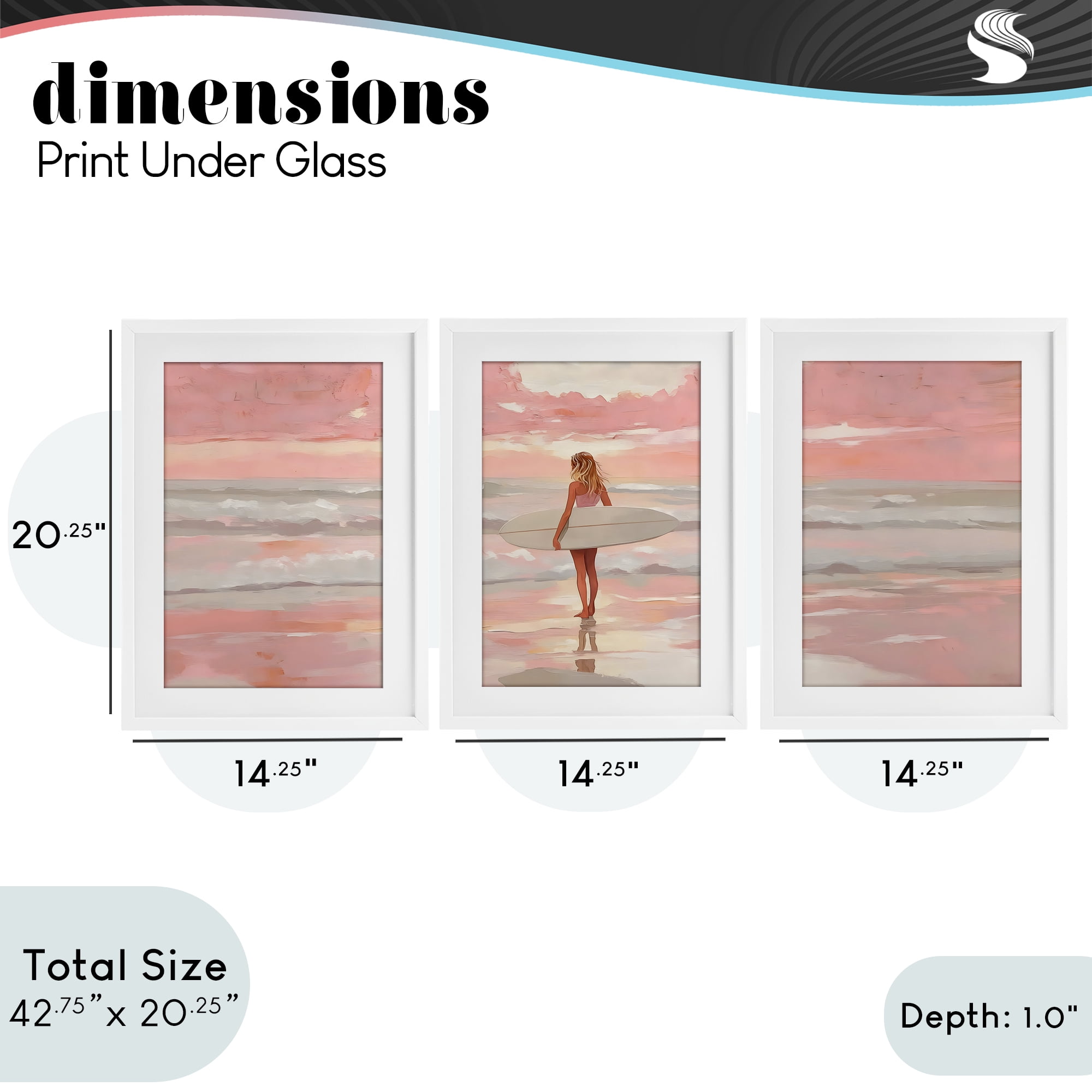 Stupell Industries Pink Sky Surfer Sunrise 3 Piece White Framed Print Under Glass Set, design by LSR Design Studio
