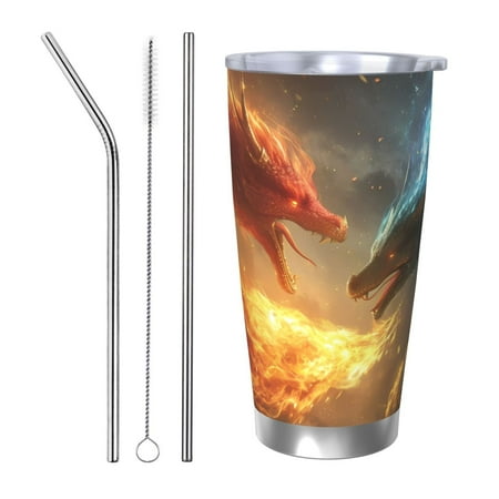 

Susaid Red And Blue Fire Dragon B Print 20oz Car Cup Insulated Coffee Cup Fully Spill Proof Travel Coffee Mug Stainless Steel Tumbler for Work Home Outdoor Car-Straw Three-piece Set