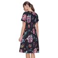 thumbnail image 2 of Bixox Robe d'Été à Manches Courtes pour Femmes Robe Ample Longueur Genou avec Poches-Roses Fleurs, 2 of 7