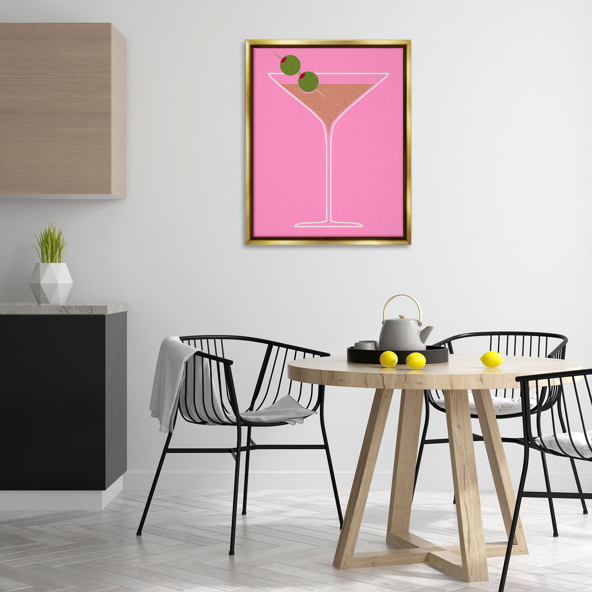 Stupell Industries Dirty Martini on Pink Food & Beverage Painting Gold Floater Framed Art Print Wall Art, 25 x 31