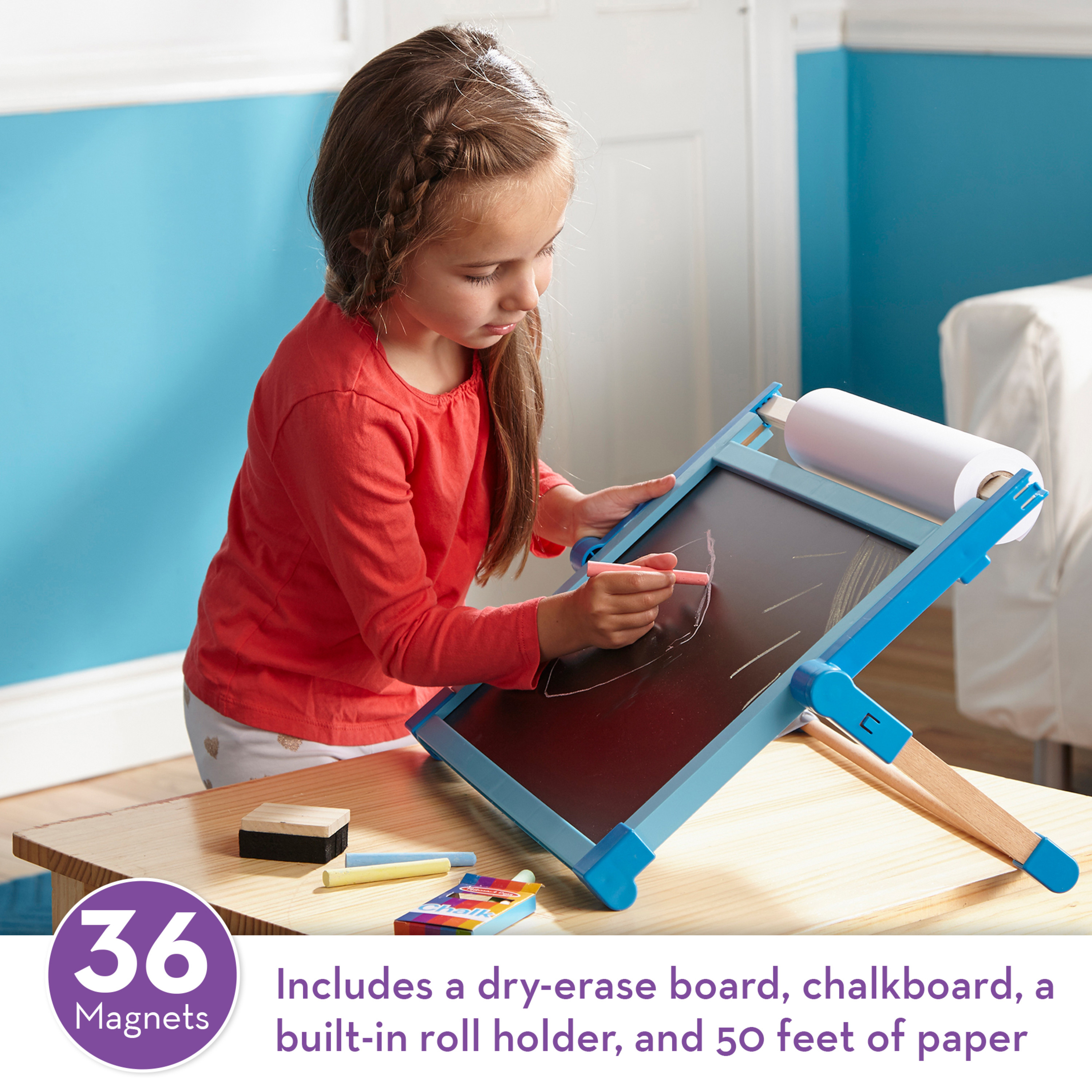 Melissa & Doug Double-Sided Magnetic Tabletop Art Easel - Dry-Erase Board and Chalkboard - FSC Certified - image 3 of 10