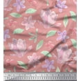 thumbnail image 3 of Soimoi Pink Cotton Duck Fabric Leaves & Periwinkle Floral Print Sewing Fabric Yard 42 Inch Wide, 3 of 3