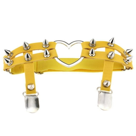 

maytalsoy Female Women Harajuku Heart Faux Leather Harness Tight Suspender Elasticity Punk Strap Leg Garter Belts gothic yellow