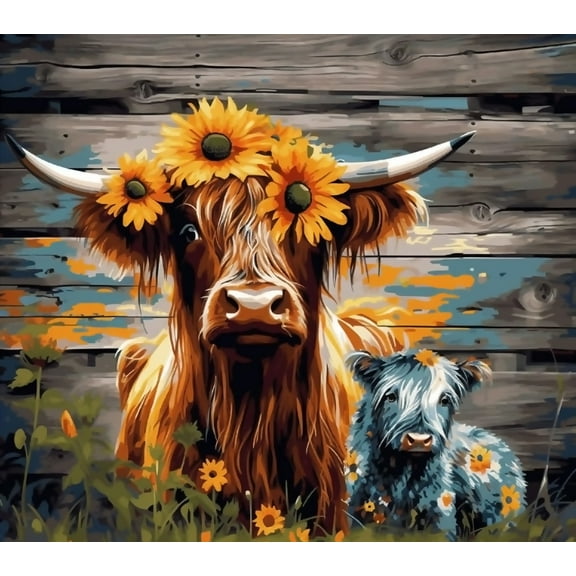 Paint by Numbers for Adults -Two Highland Cows (2)- Acrylic Easy Paint by Numbers for Adults Beginner DIY Painting by Numbers for Gift Home Wall Decor 16”W x 20”L-
