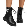 thumbnail image 3 of WEAIXIMIUNG Short Boots Wedge Heel Ladies Rhinestone Bow Leather Round Toe High Heel Solid Color Strappy Zipper Mid Calf Large Size Boots Ankle Boots Short Boots, 3 of 8