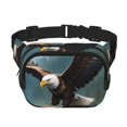 thumbnail image 1 of Saiise Sac Banane à Double Compartiment Motif Aigle Chauve Forêt Rivière Sac de Taille Carré Réglable Mains Libres Ceinture de Course Randonnée Sécurité Voyage Sergé Bandoulière, 1 of 9