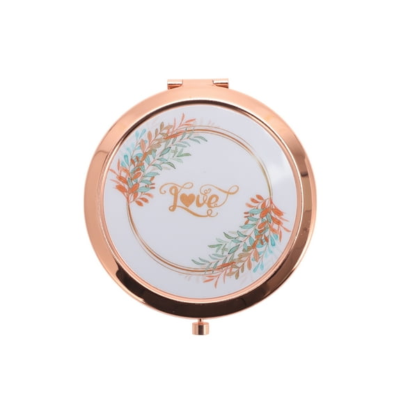Unique Bargains 1 Pc Delicate Makeup Mirror for Travel Vacation Rose Gold Tone Metal Glass