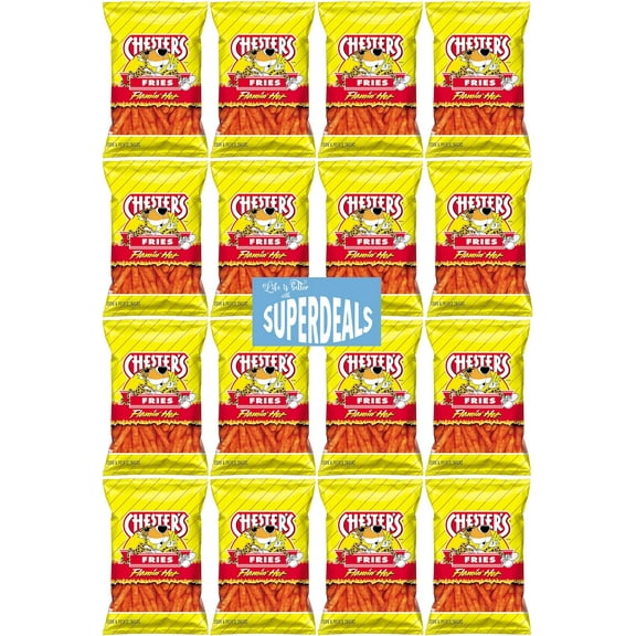 Chesters Flamin' Hot Fries | Value Pack Bundled by SUPERDEALS | 1.75 Oz Bag | Pack of 16 with mystery gift