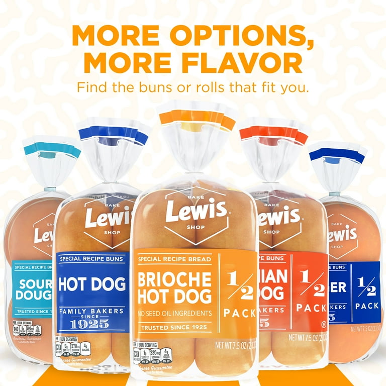 Lewis Bake Shop Brioche Half Pack Hot Dog Buns, 7.5 oz, 4 Count