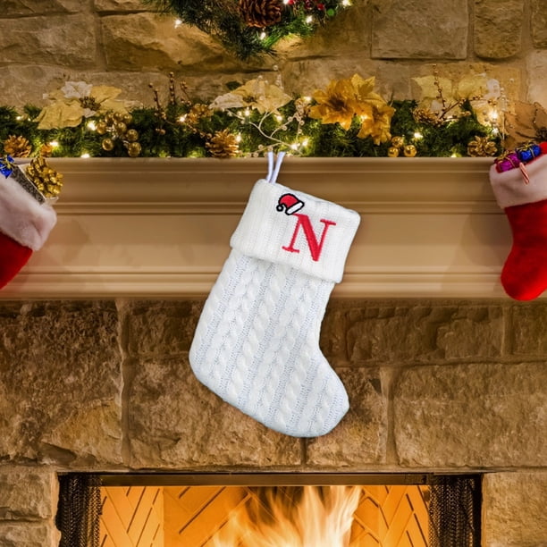 Decoraciones de Halloween, adornos de Halloween, regalos de Halloween, decoraciones navideñas, calcetines navideños de punto blanco con letras bordadas para niños, calcetines con letras para decoració