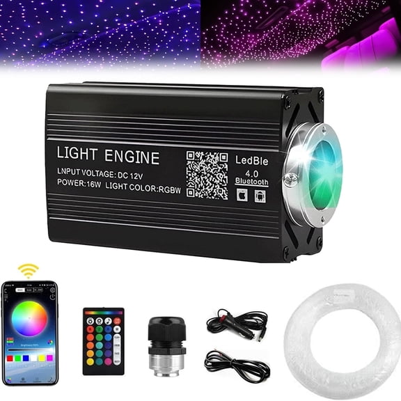 Twinkle Headliner Star Light, 16W 1000Pcs*0.02in*6.5ft Ceiling Fiber Optic Lights APP/Remote Control Sound Activated Mode RGBW for Car Home Star Ceiling Decoration