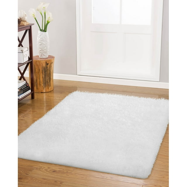 Vista Living Shag Rug Collection Solid Print Contemporary Area Rug, White